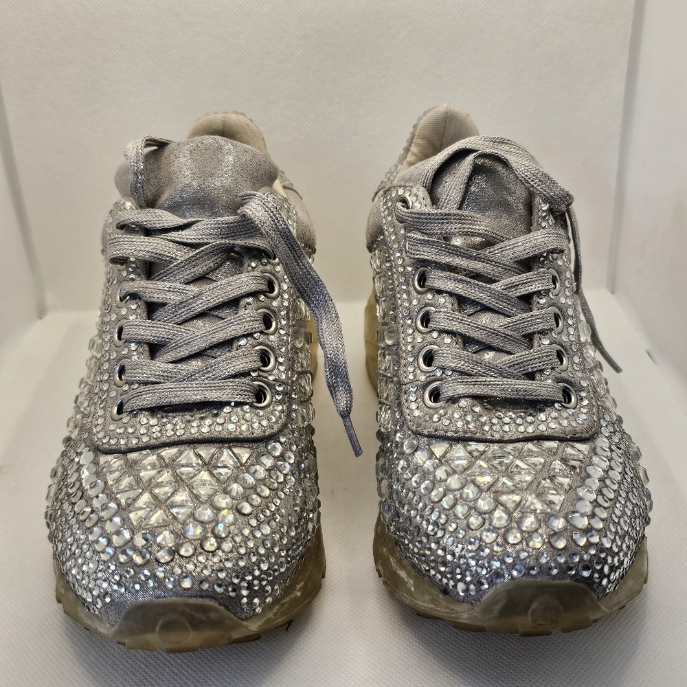 Steve Madden Carissa rhinestone 7 bling platform sneakers shoes silver shimmer